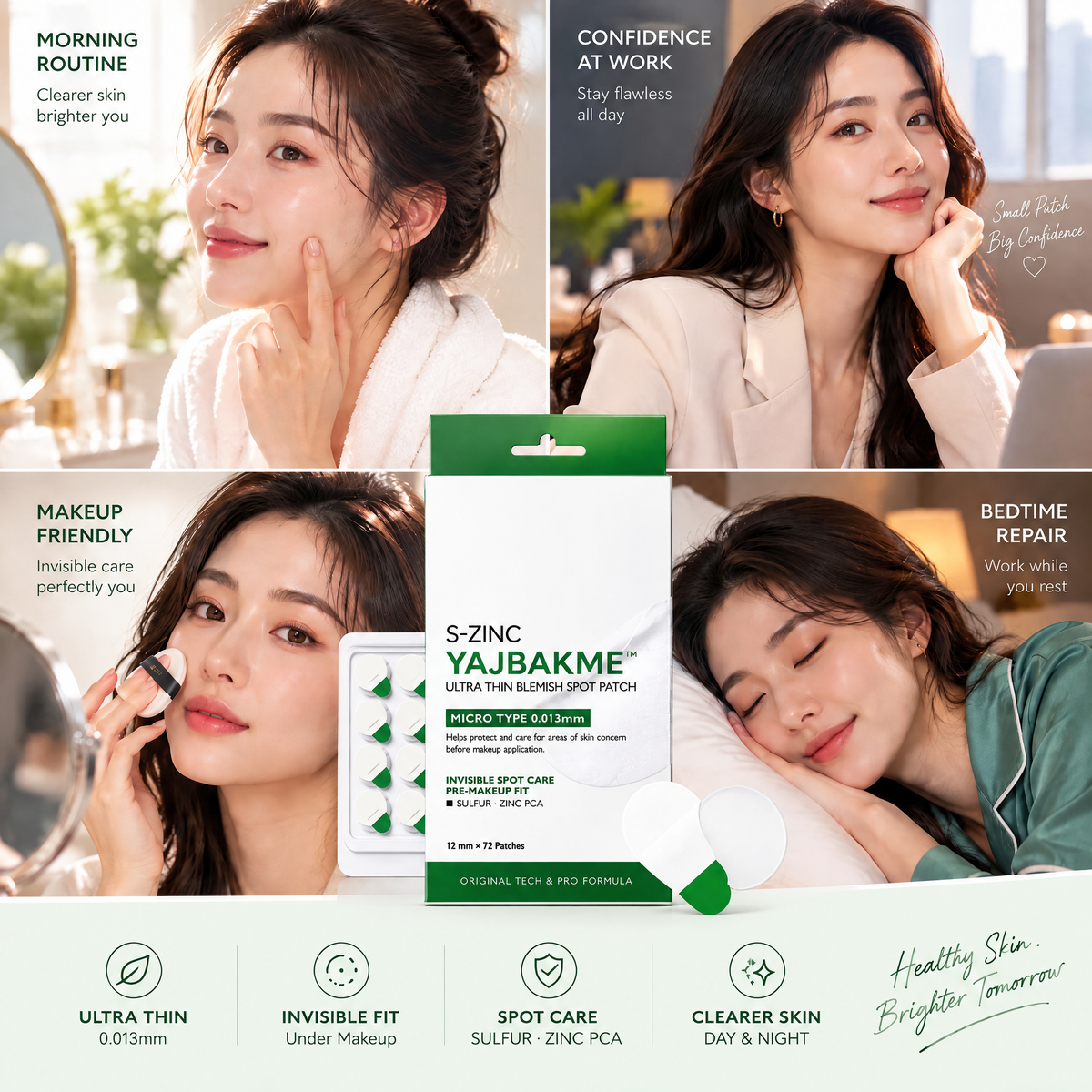 YAJBAKME™ Ultra Thin Invisible Blemish Patch – 0.013mm Hydrocolloid Spot Care Patch with Zinc PCA for Clearer Looking Skin