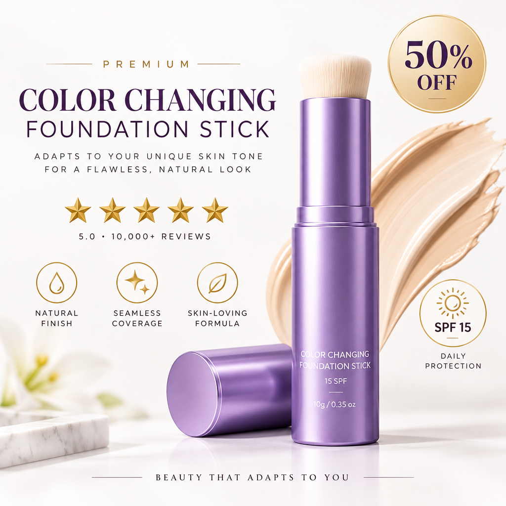 YAJBAKM® Color-Changing Foundation Stick Flawless Coverage in 30 Seconds. No Mess. No Brushes Needed. Built-in Brush + SPF 15