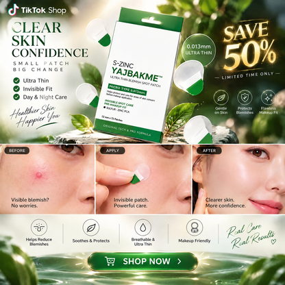YAJBAKME™ Ultra Thin Invisible Blemish Patch – 0.013mm Hydrocolloid Spot Care Patch with Zinc PCA for Clearer Looking Skin